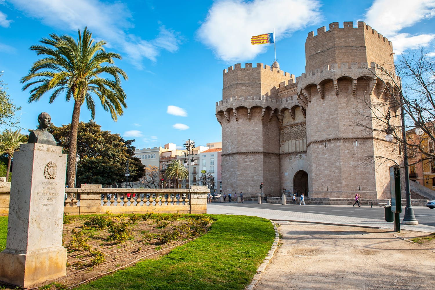 Serrano Towers, one of the twelve gates that were found along the old medieval city wall in Valencia, Spain.