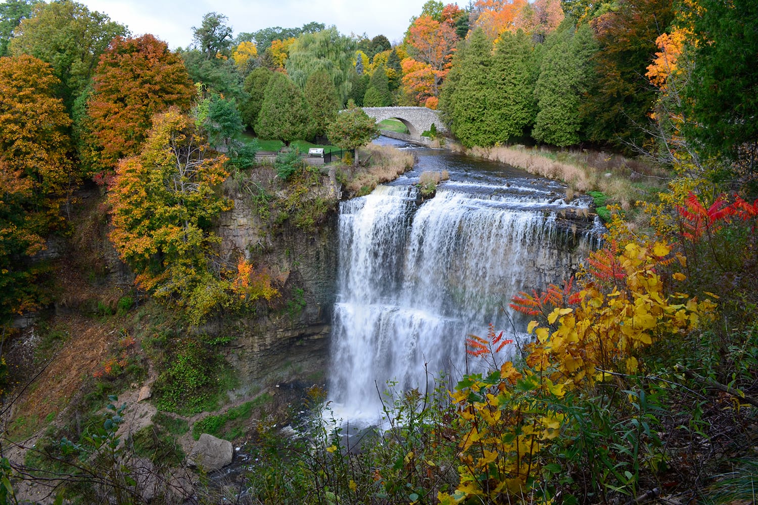 The Webster's Falls view along Spencer Gorge hiking trail in Hamilton, Ontario, Canada. Autumn Season.