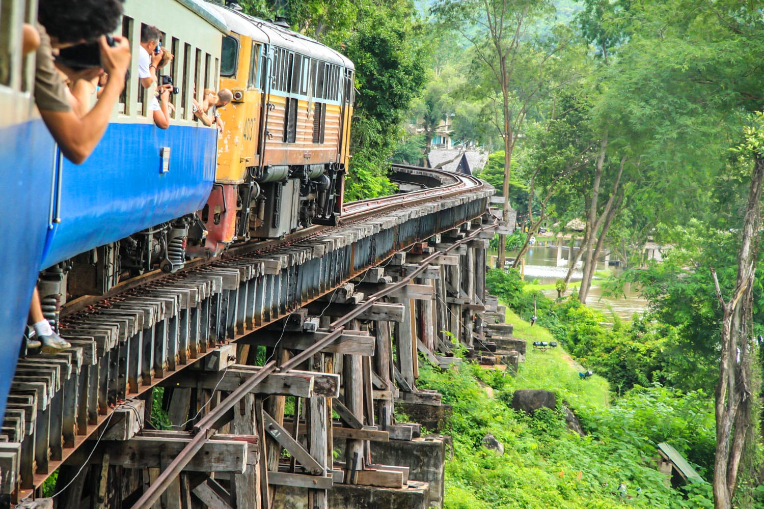 Thai Train on River Kwai Bridge of Kanchanaburi, Thailand
