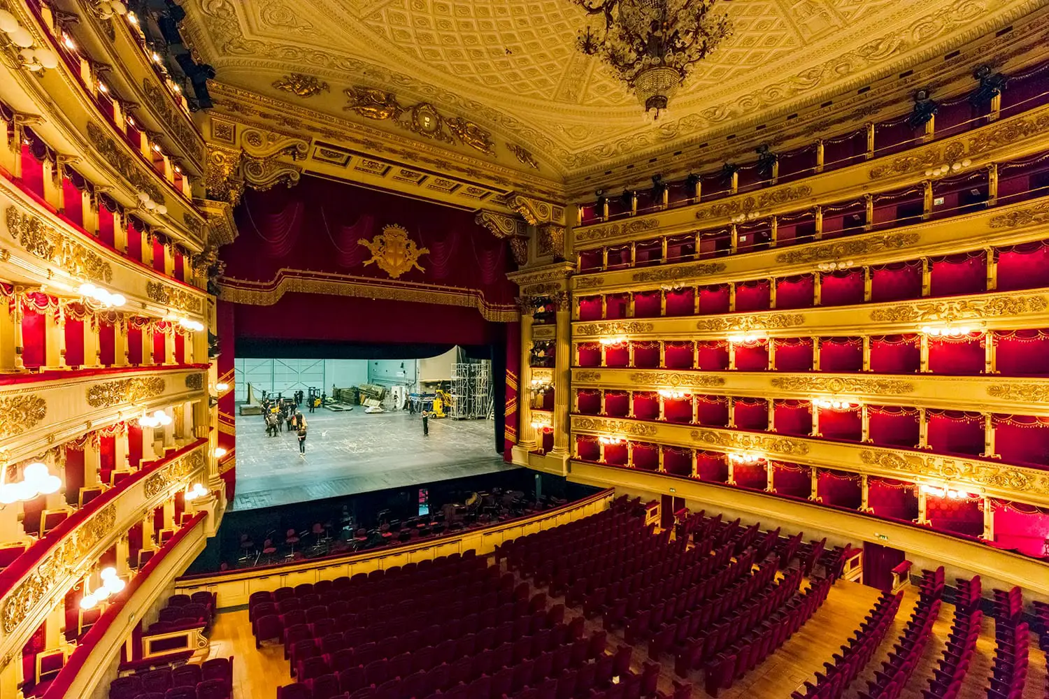 Main concert hall of Teatro alla Scala, an opera house in Milan, Italy