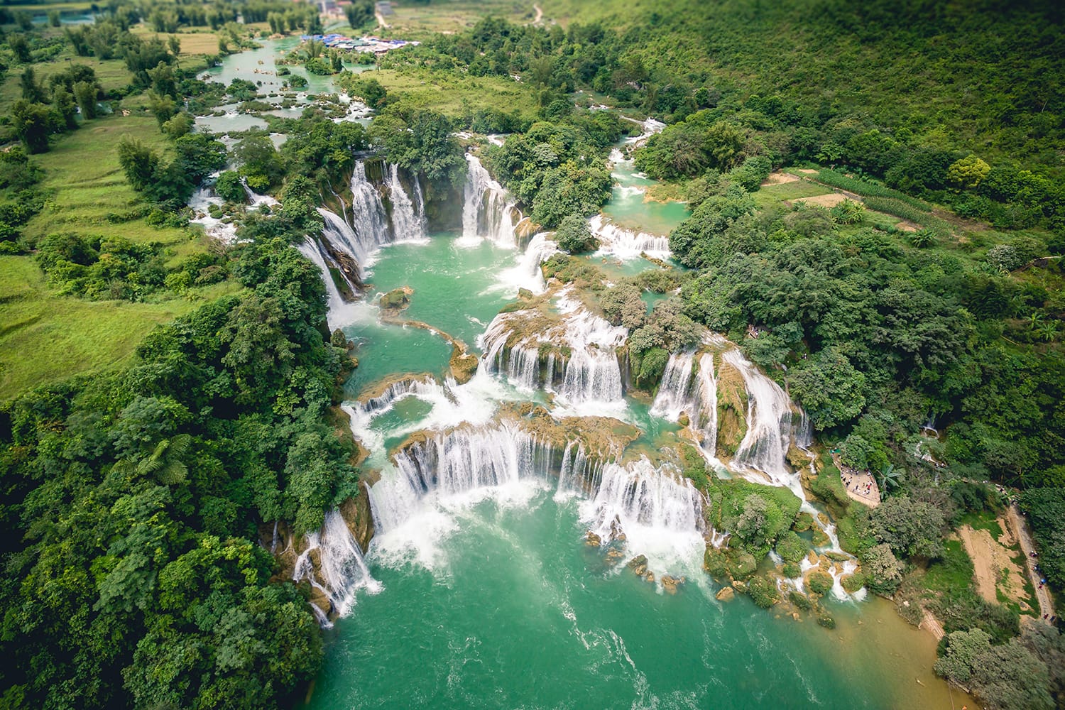 Bangioc - Detian waterfall from drone in Caobang, Vietnam