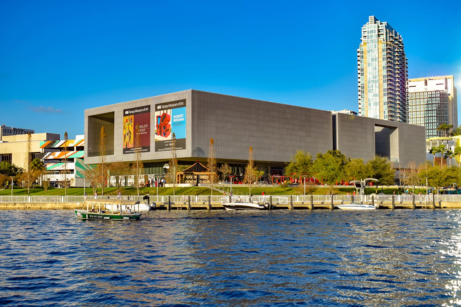 Tampa Museum of Art and skyscrapers over the Hillsborough river coast in downtown area