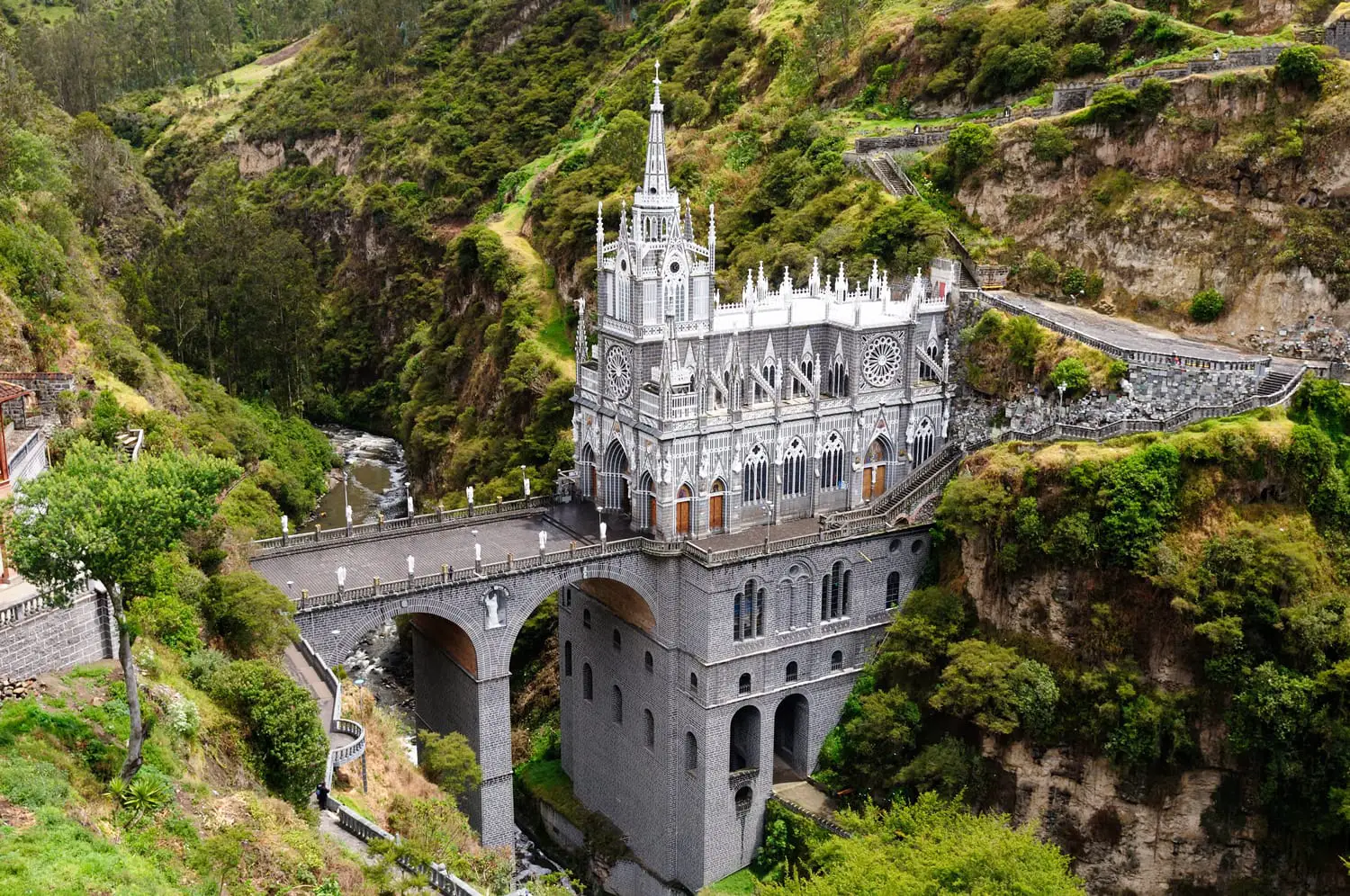 One of the most beautiful churches in the world. Sanctuary Las Lajas built in Colombia close to the Ecuador border.