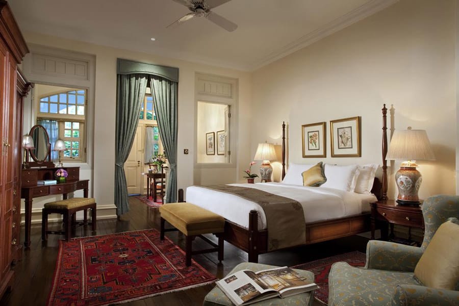 Vintage υπνοδωμάτιο στο ξενοδοχείο Raffles. Πίστωση εικόνας: © Raffles Hotel Singapore