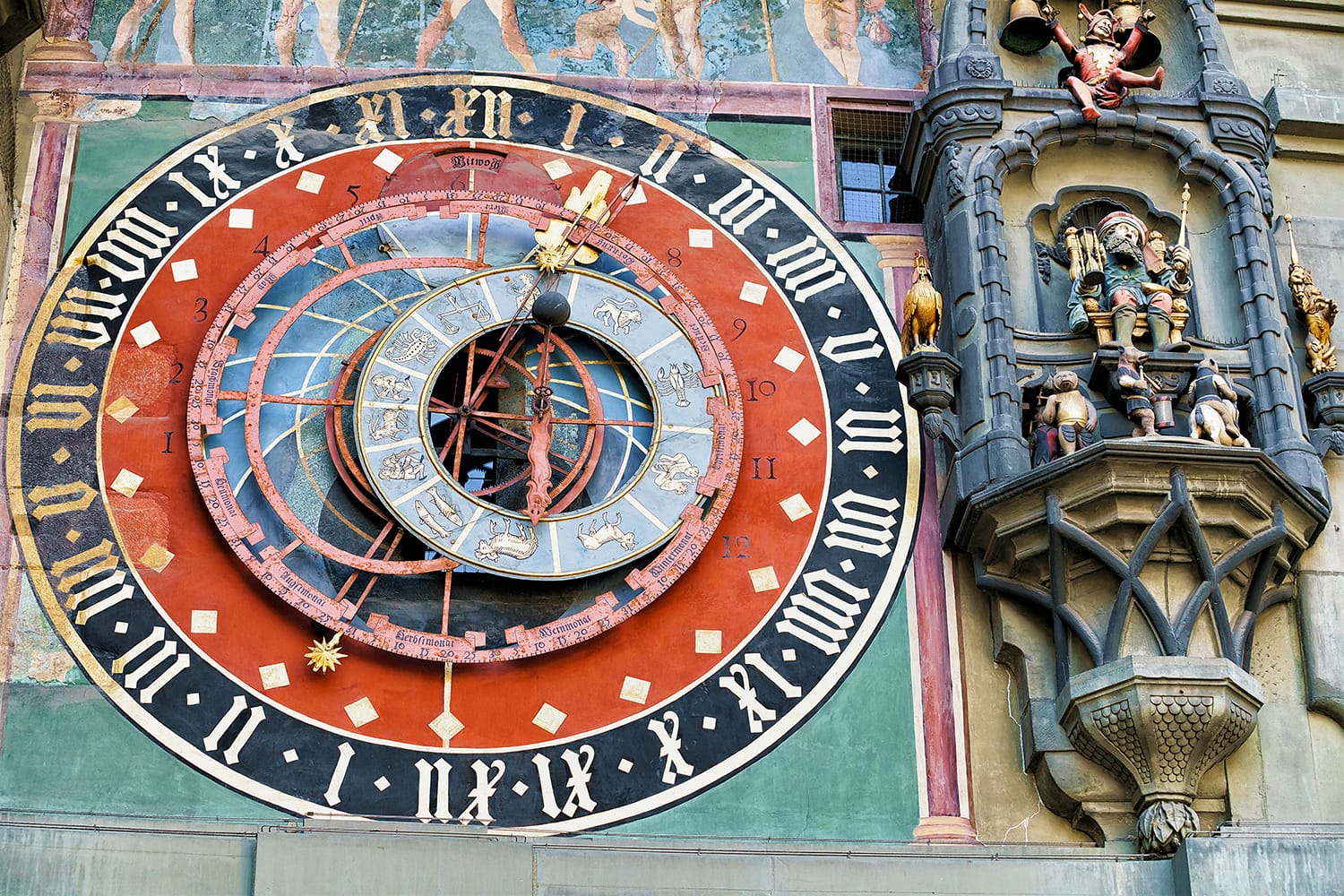 Fragment of Zytglogge clock in old city center of Bern, Switzerland