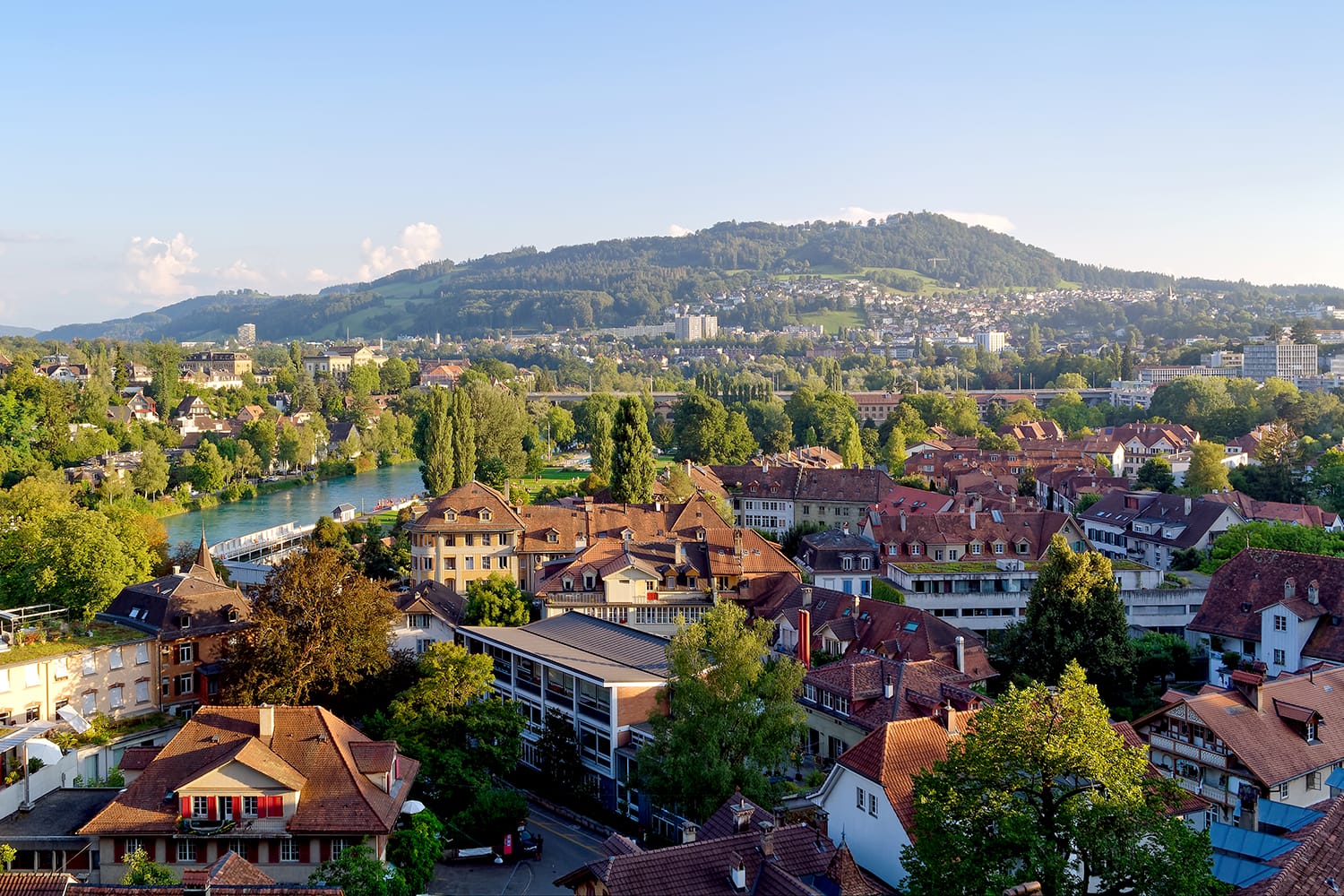 View of mountain Gurten from Bern, Switzerland, in sunny afternoon.