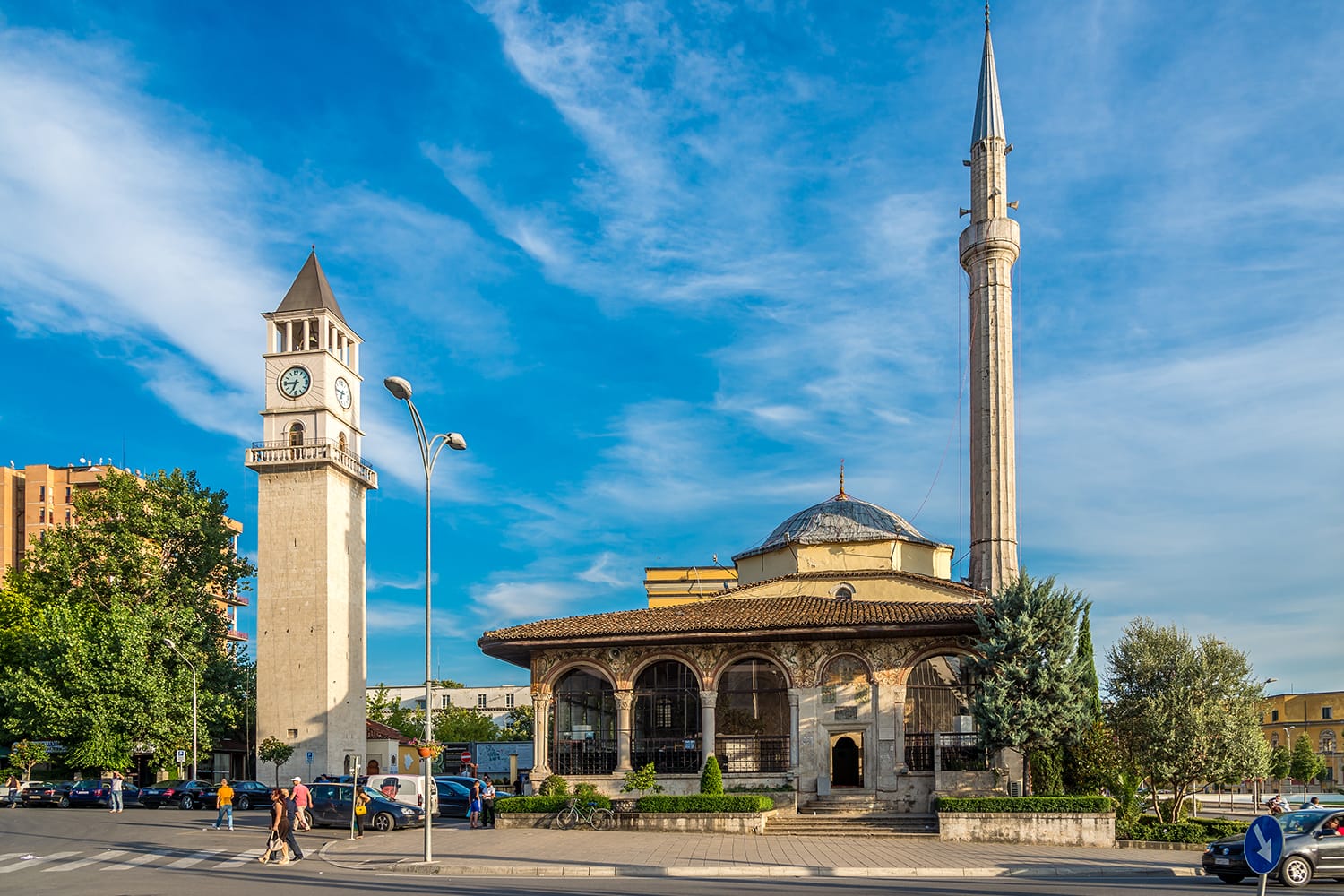 Et'hem Bey Mosque and Tirana Clock Tower in Tirana, Albania