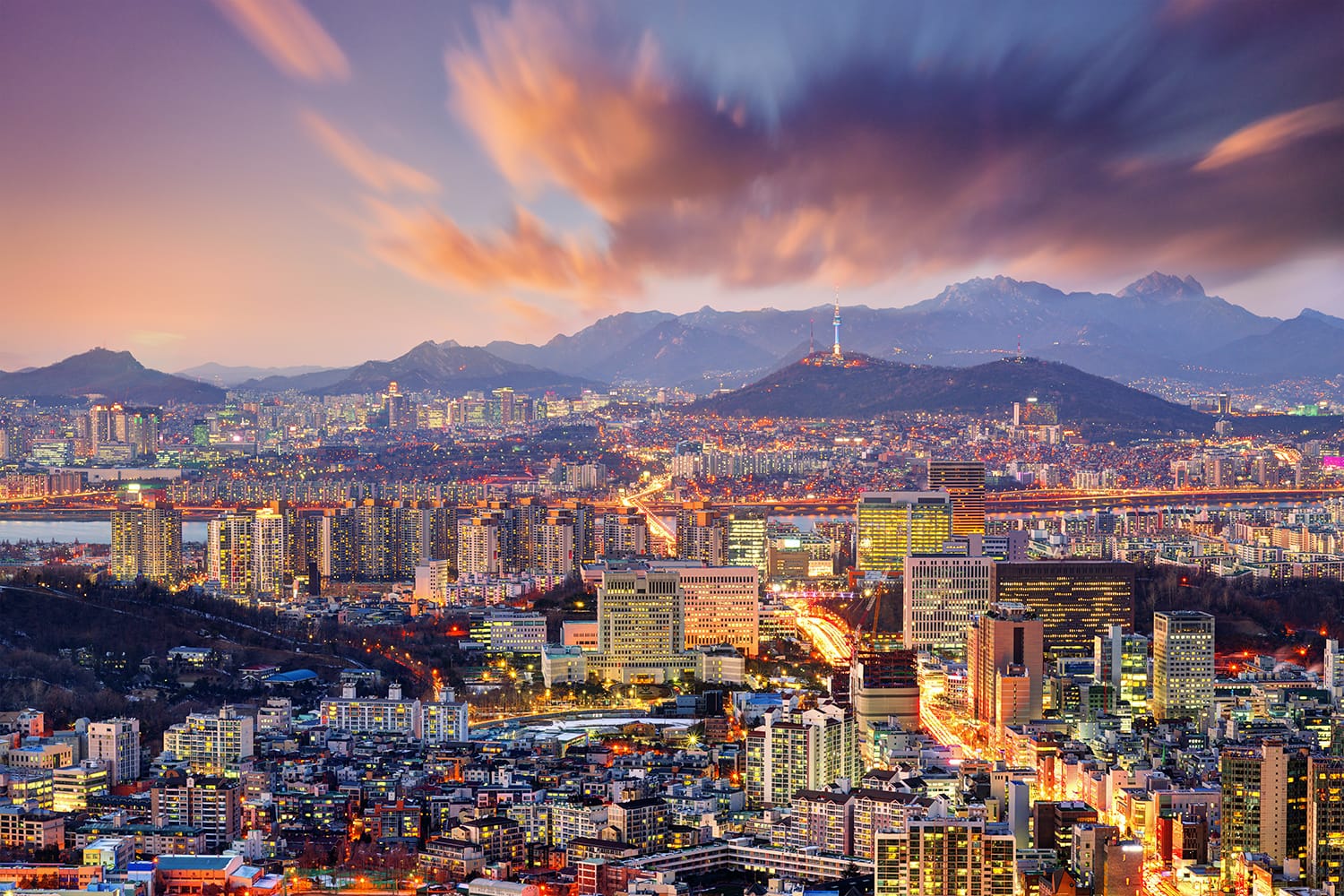 Sunset view of Seoul in South Korea