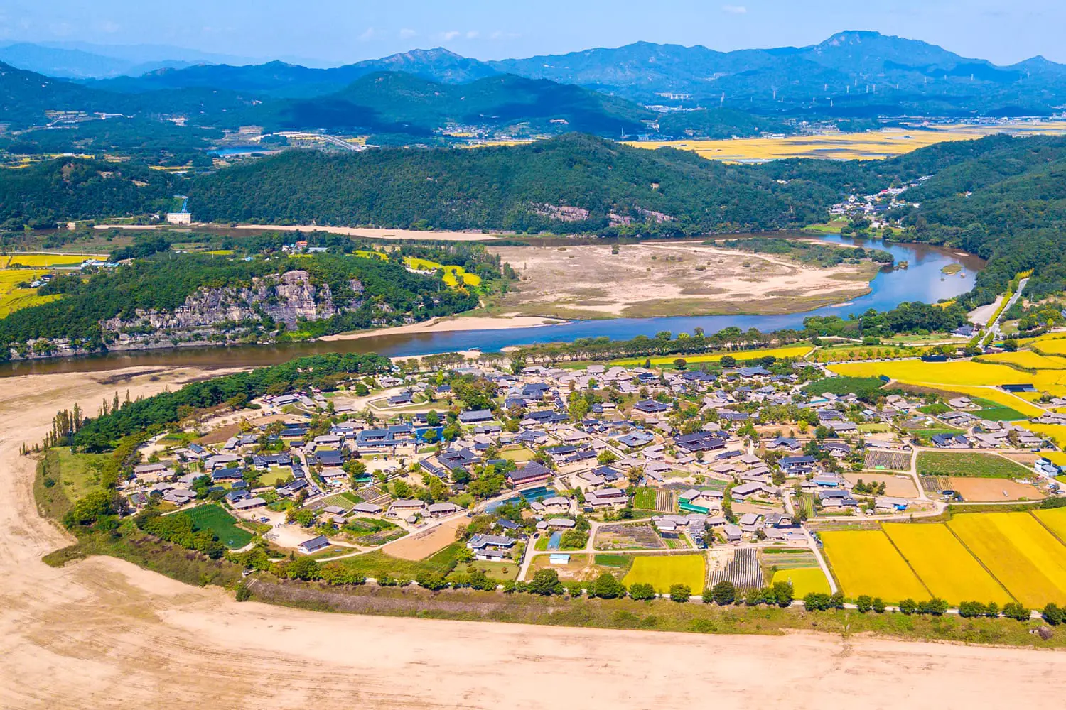 Aerial view of Andong, Hahoe Village in South Korea