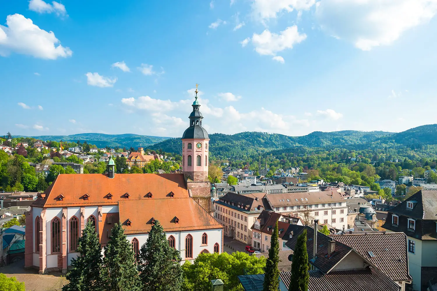 View of the city with collegiate church, Baden-Baden, Black Forest, Baden-Wuerttemberg, Germany