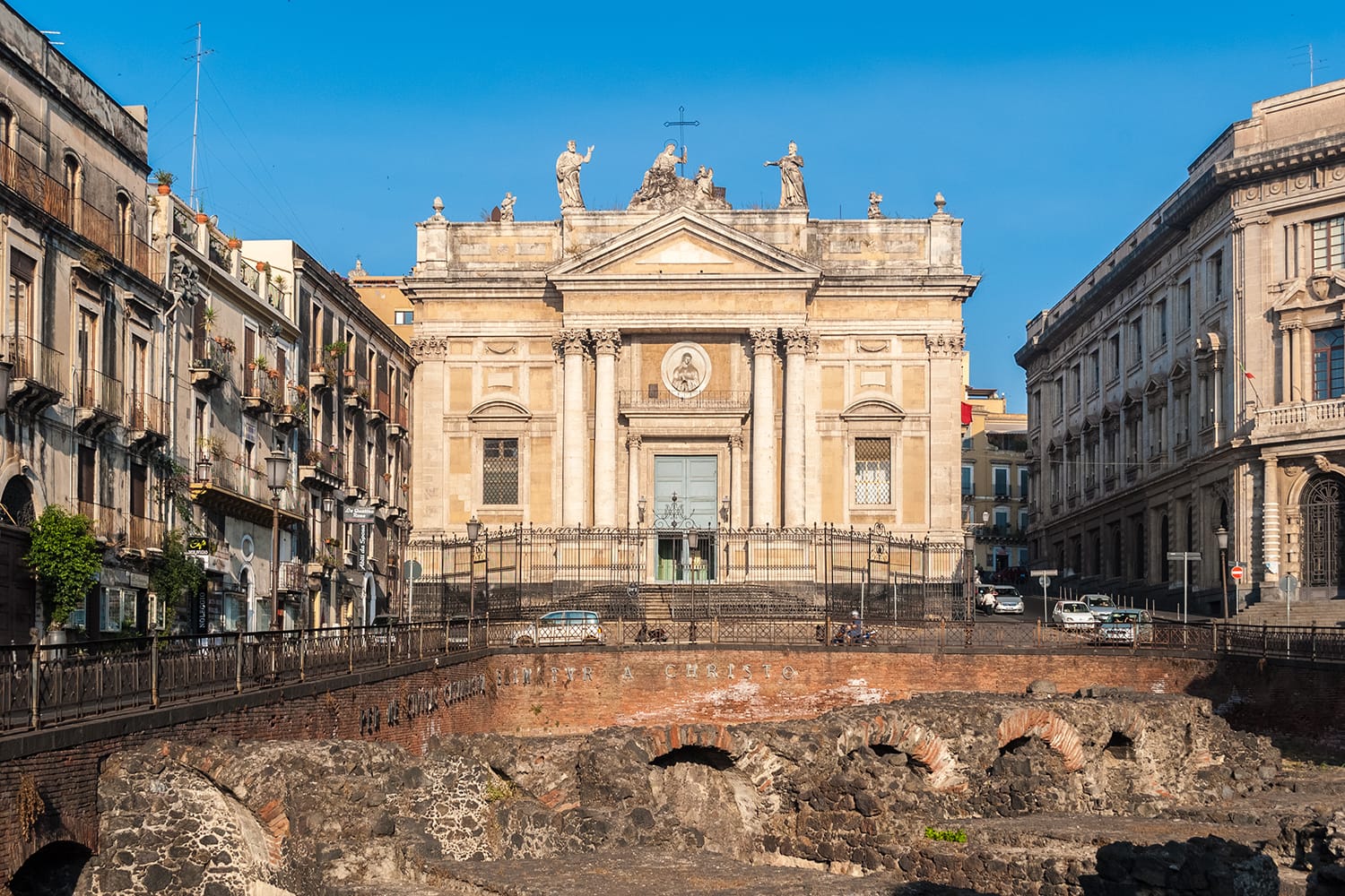 The church of San Biagio, known also as Sant'Agata alla Fornace, in Catania; in the foreground a glimpse of the roman amphitheatre