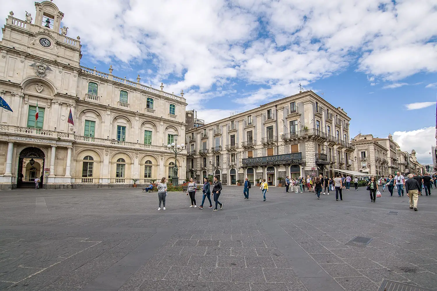 Palazzo dell'Universita in Universita square, via Etnea, one of the most scenographic squares in Catania, Sicily, Italy