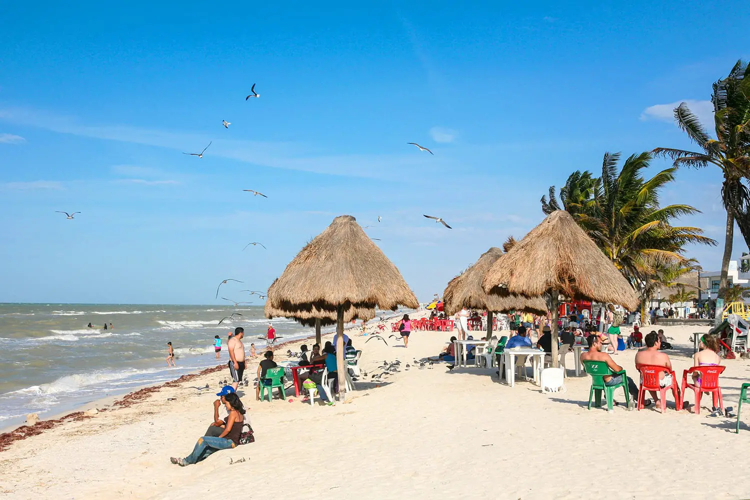 People rest on a beach in Progreso near Merida, Yucatan, Mexico