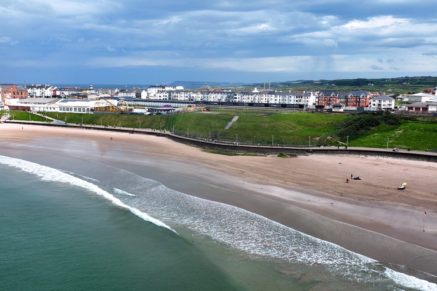 Aerial photo of Portrush Beach Atlantic Ocean North Coast Co Antrim Northern Ireland by Drone