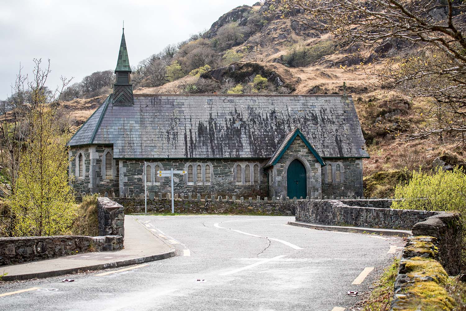 Abandoned Derrycunihy Church at Ladies View in Killarney National Park, Ireland