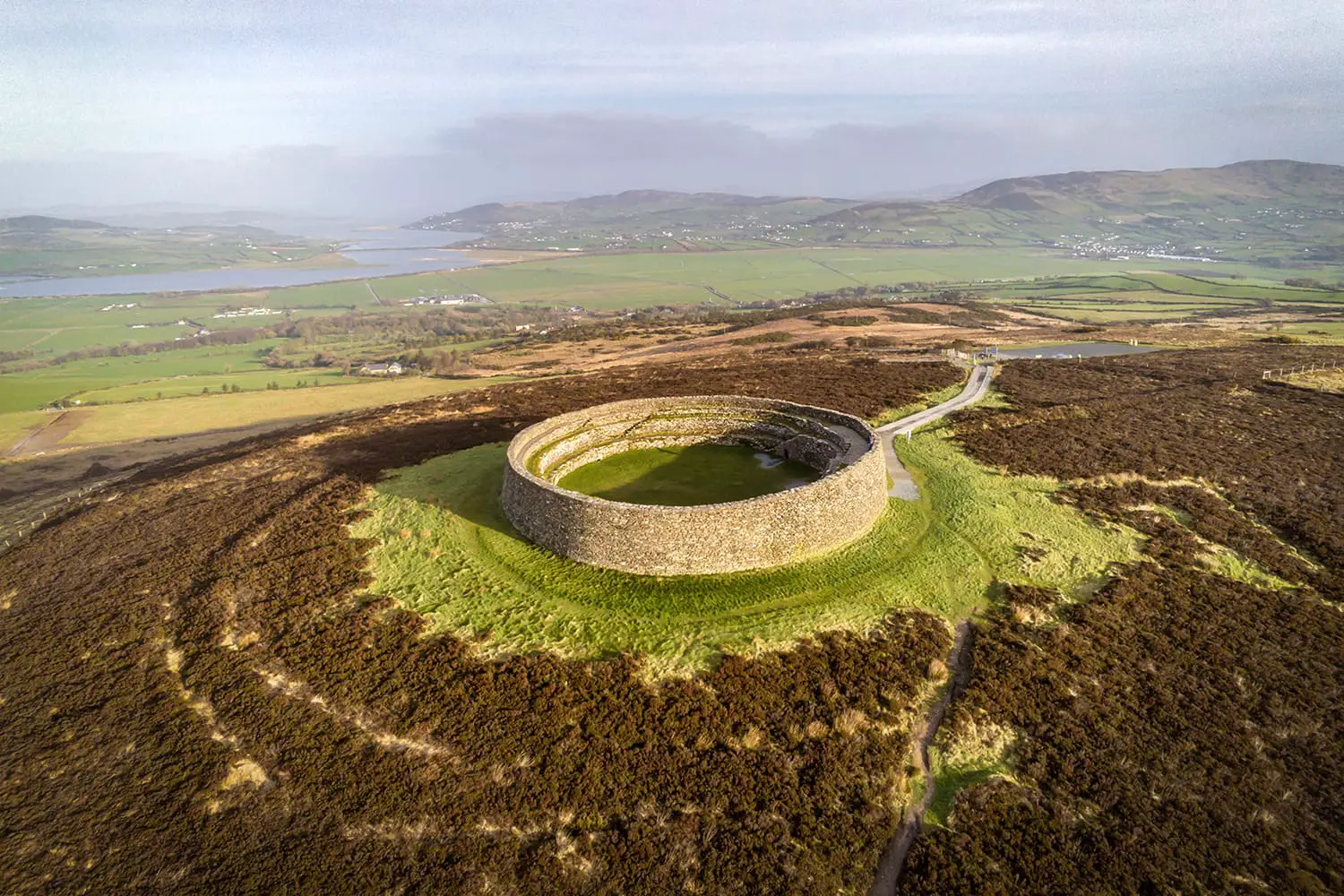 This is Grianan Of Aileach. It is a stone ring fort in Donegal Ireland just out side of the City of Derry