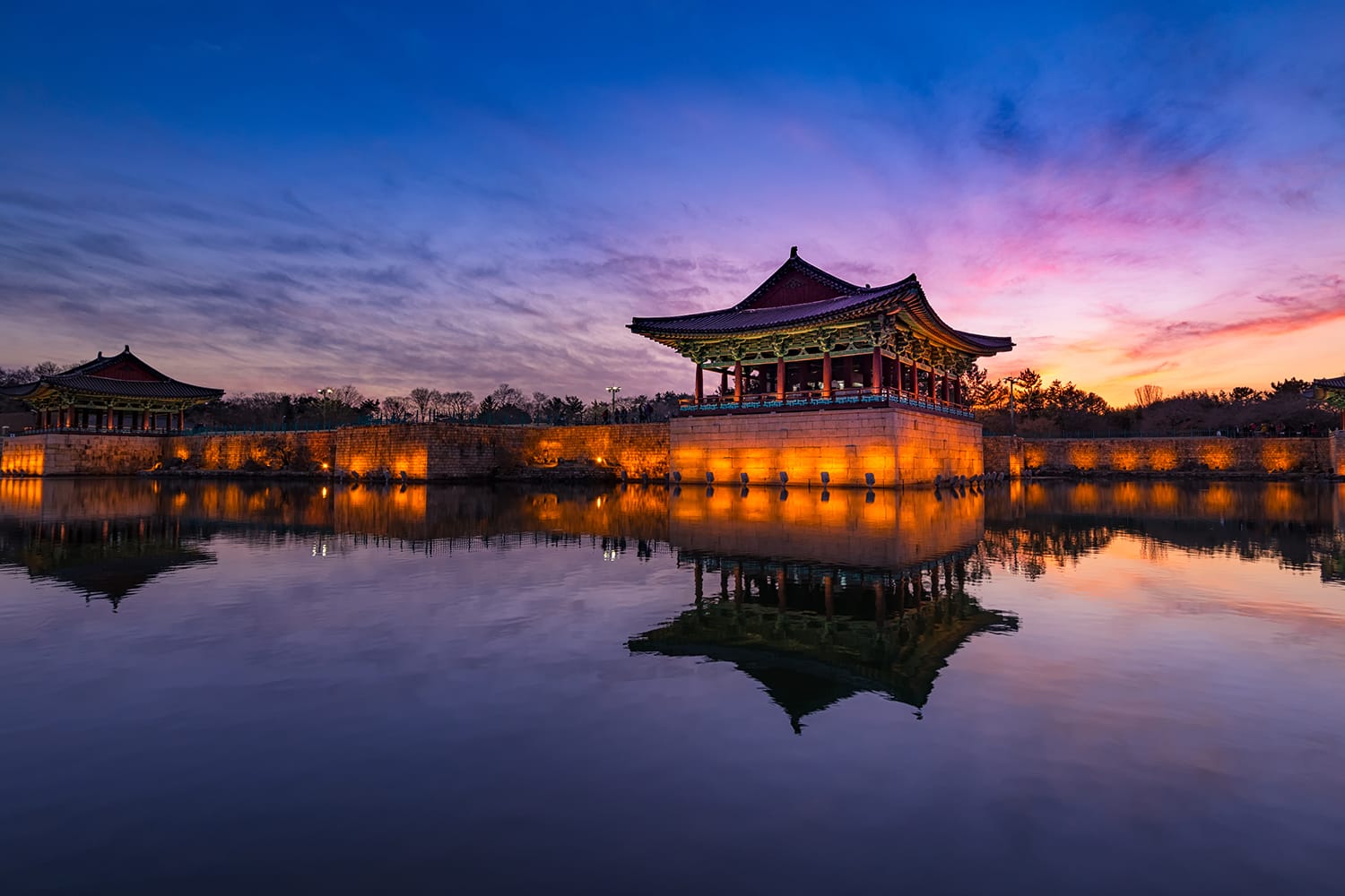 Beautiful Sunset view at Donggung Palace and Wolji Pond in Gyeongju South Korea