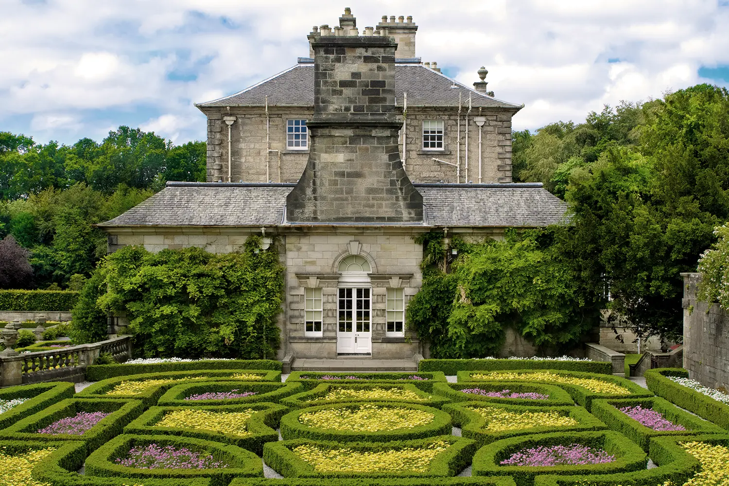 Formal garden at Pollok House in Pollok Country Park, Scotland
