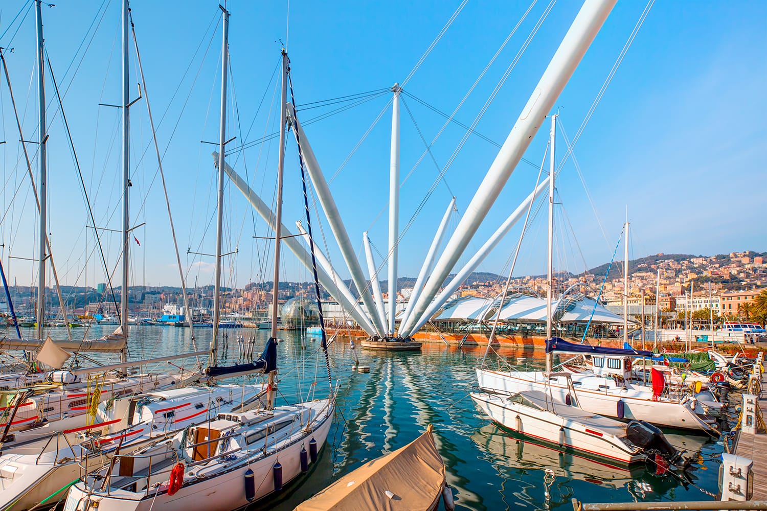 Panoramic view of the port Genoa ( Genova ), Italy